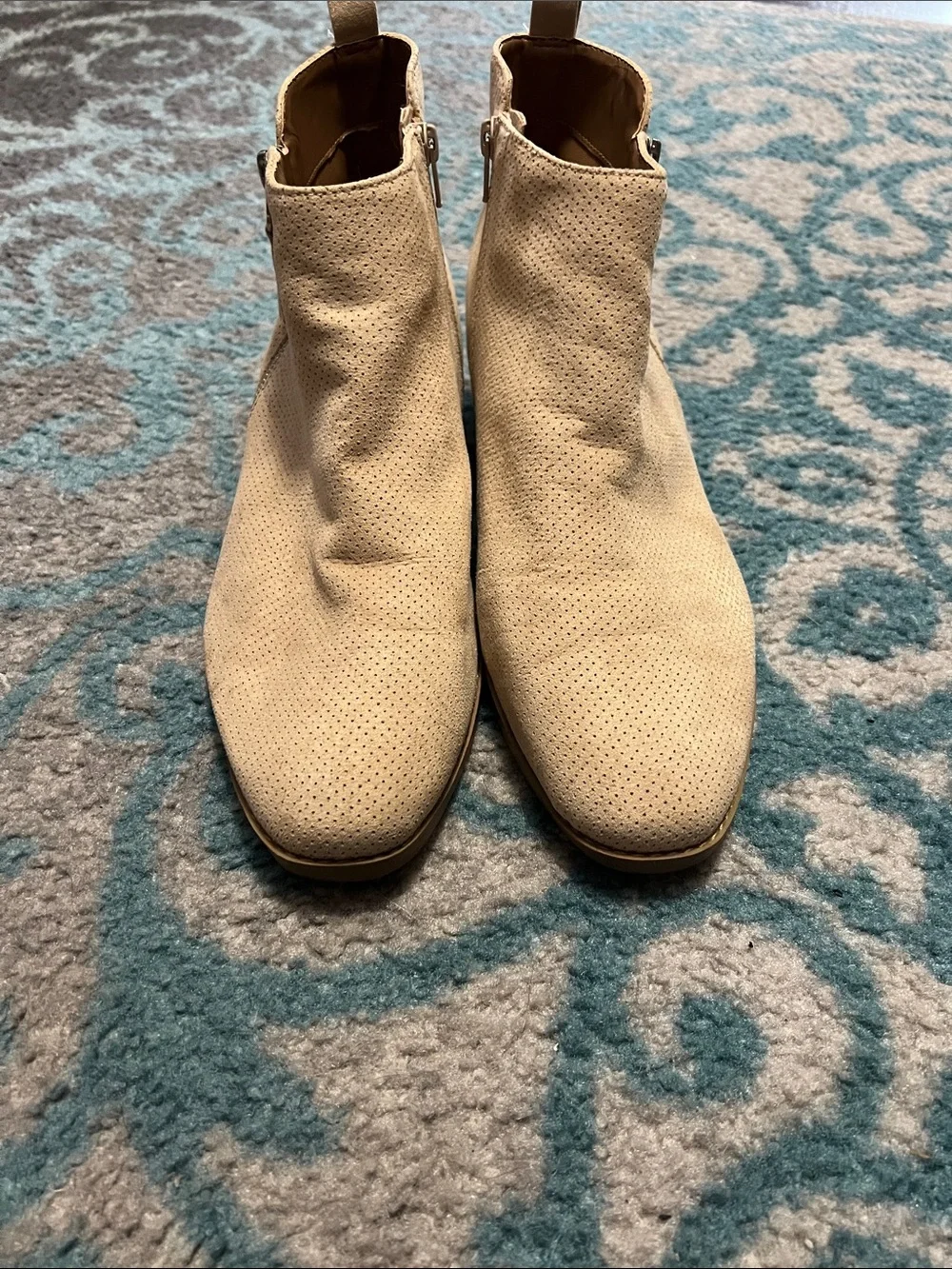 Universal Thread Beige Perforated Suede Ankle Booties with Side Zipper 12 Wide